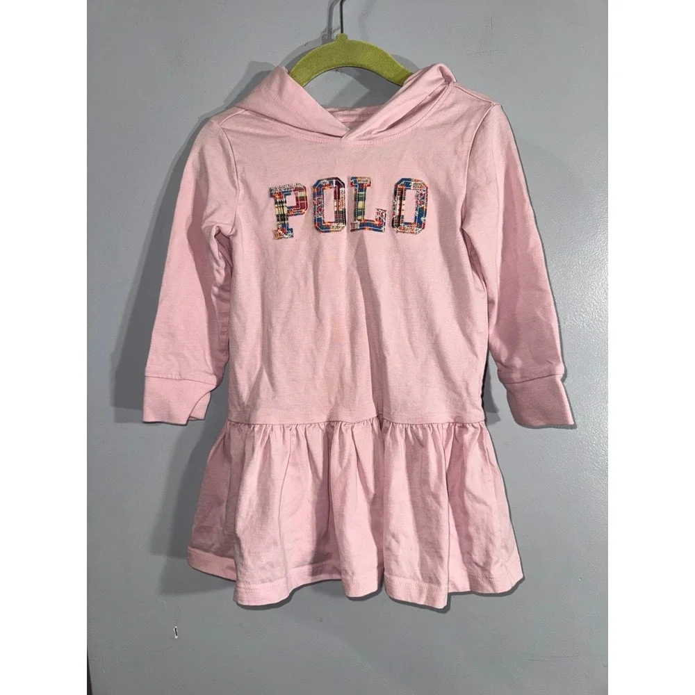 Ralph Lauren Polo large plaid patch logo‎ hooded long sleeve dress 24 months